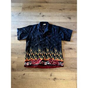 Sin City Casino Flames Las Vegas Playing Cards Dice Shirt Mens XL Button Up